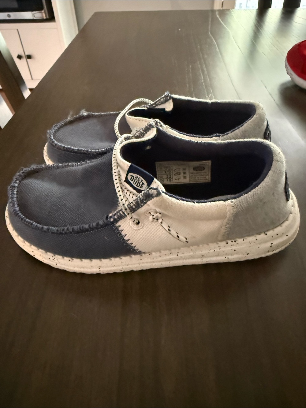 Hey Dude Kids Two-Tone Navy and White Slip-On Sneakers
